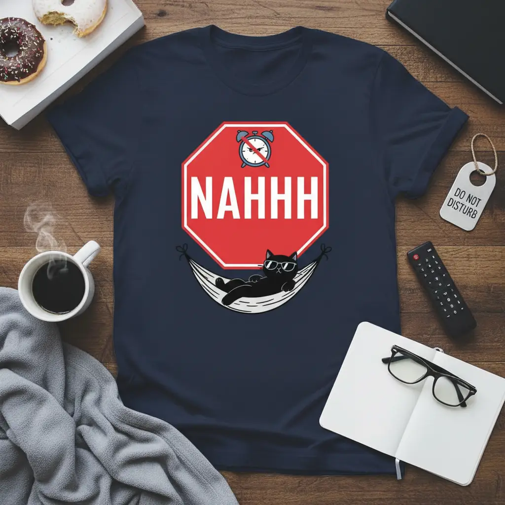 Nahhh Stop Sign Cat Hammock T-Shirt Funny Feline Graphic