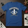 Nakamura 1 t-shirt design with crossed samurai swords, Mount Fuji, and Japanese waves graphic