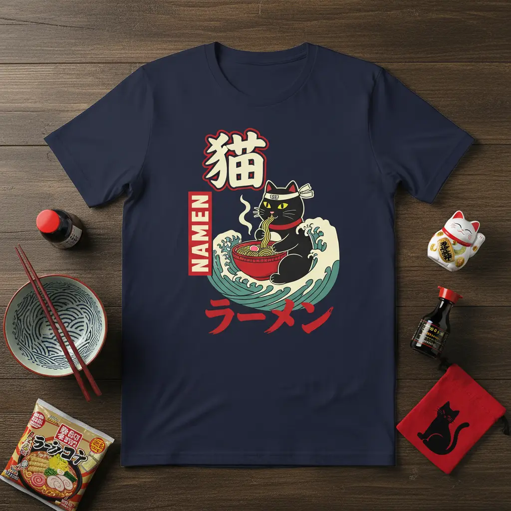 Namen Ramen Cat Japanese T-Shirt Foodie Gift for Cat Lovers
