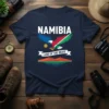 Namibia Land of the Brave t-shirt with eagle graphic, sun, mountains, and flag colors