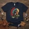 Native American Chief Headdress detailed graphic design printed on comfortable cotton t-shirt