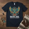 Native Soul Protector of the Ancients t-shirt design with a colorful eagle graphic and geometric background