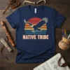 Native Tribe t-shirt design featuring a soaring eagle against a retro sunset graphic with bold text