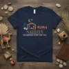 Nativity scene graphic with text "NATIVITY THE GREATEST STORY EVER TOLD" on a navy blue t-shirt