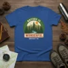 Blue t-shirt with "Nature Is Wonderful Breathe It In" text and a scenic mountain forest landscape graphic