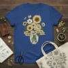 T-shirt with "Nature's Harmony Blooms Eternal" quote and floral bouquet in geometric vase, vintage style