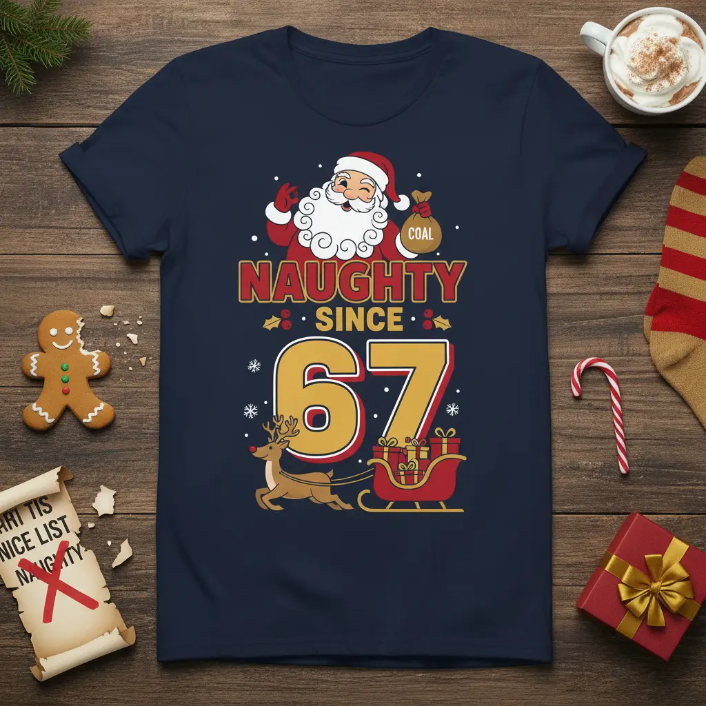 Naughty Since 67 Christmas Birthday T-Shirt Funny Holiday Gift