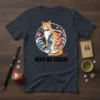 Neko No Kenshi Samurai Cat T-Shirt with Japanese inspired design of a cat holding a katana, surrounded by waves and