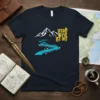 T-shirt with "हामी सधैं हो भि" in yellow Nepali text, alongside a stylized mountain and blue river graphic