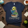 Nerdy Birdy How to Eat Worms T-Shirt featuring a budgie reading a book titled 'How to Eat Worms'
