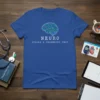 Blue t-shirt featuring "NEURO STROKE & TELEMETRY UNIT" text and a stylized brain graphic for medical professionals