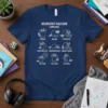 T-shirt with "Neurospicy Racoon Language" and illustrations of raccoons depicting stimming, masking, hyperfocus, overstimulated, understimulated, sensory seeking, info dump, meltdown