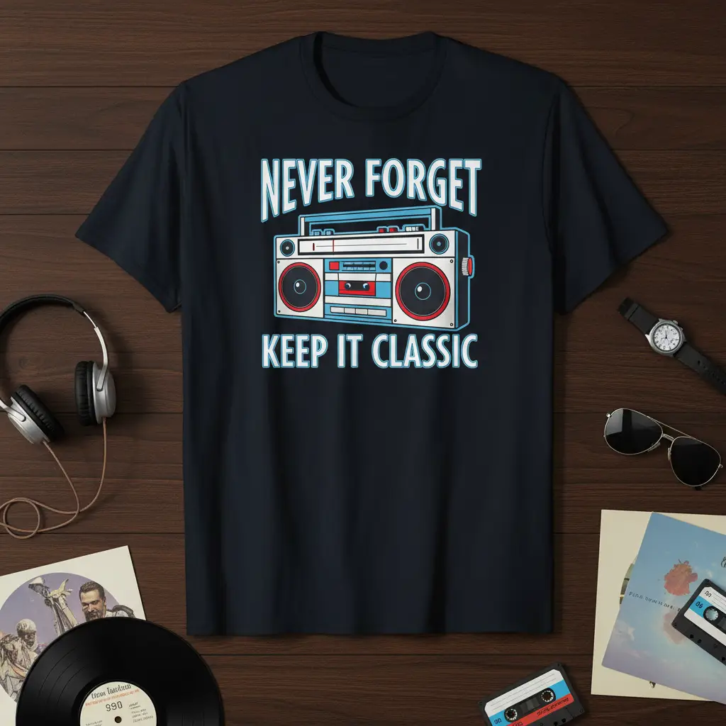 Never Forget Keep It Classic Boombox T-Shirt Retro Music Gift