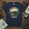 New Brunswick Canada t-shirt design featuring a bear, mountains, and lake, with text "New Brunswick Canada"