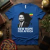 New Hope For Africa t-shirt with a portrait and the map of Africa with the Ethiopian flag