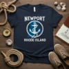 Newport Rhode Island anchor graphic t-shirt with rope circle and state outline