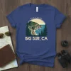 Next Stop Big Sur CA t-shirt featuring a scenic coastal highway view with ocean and trees