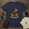 Night Blooms t-shirt design featuring a detailed skull surrounded by dark flowers and vines