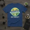 Night Data Knowledge Is Power Day Impact text on a navy blue t-shirt with circular graphic showing moon, bed, sun