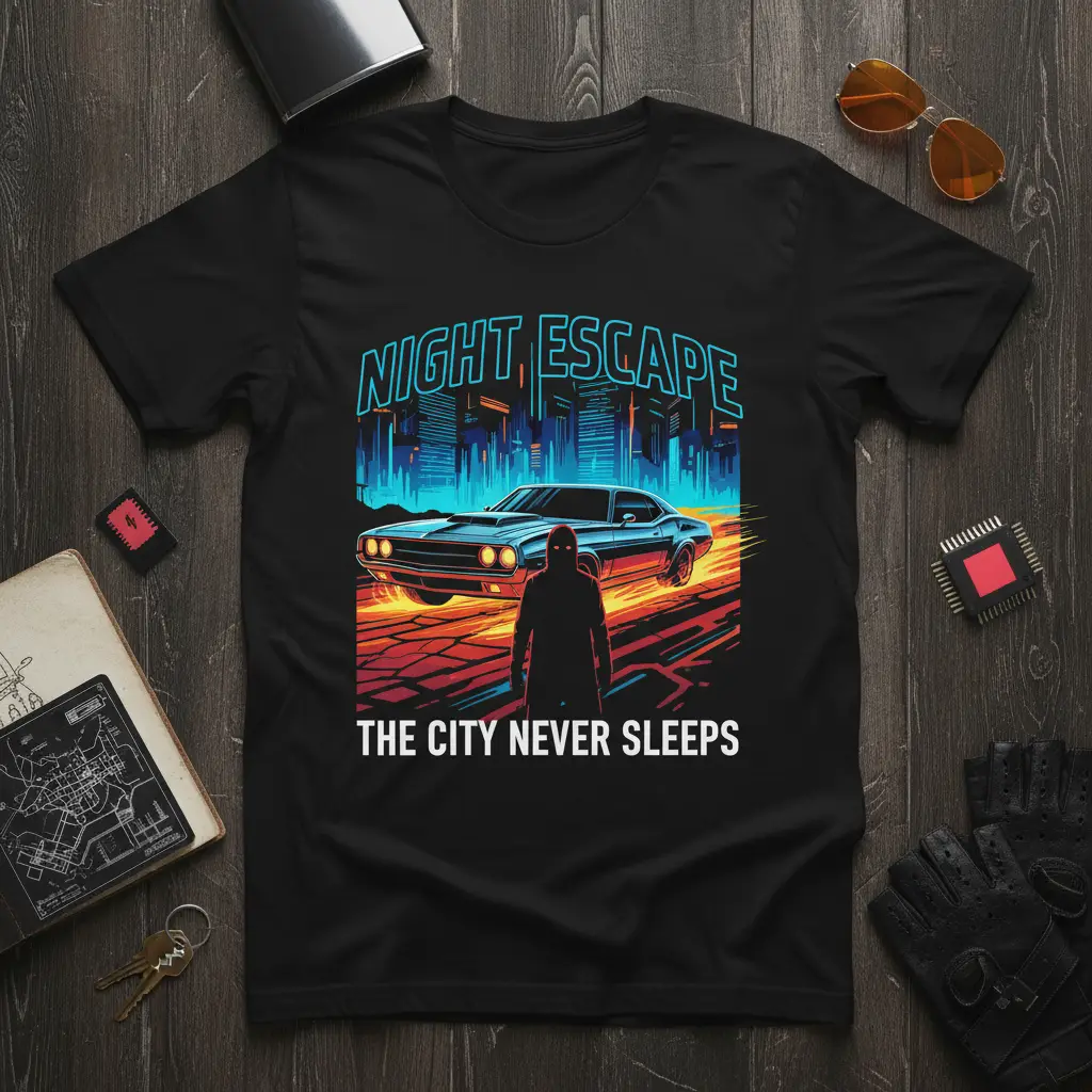 Night Escape the City Never Sleeps T-Shirt for Car Lovers