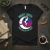 Night Lover Creatures Of The Night t-shirt design with a black and white cat hanging from a moon with bats