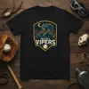 Night Vipers baseball team t-shirt design featuring a coiled viper graphic and baseball emblem, suitable for fans and players