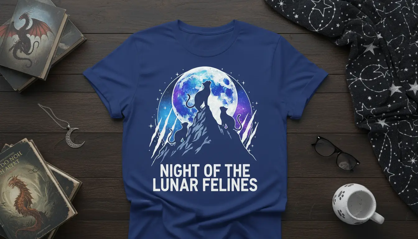 Night of the Lunar Felines Cat T-Shirt for Cat Lovers