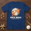 Ninja Bread Gingerbread Warriors T-Shirt featuring two gingerbread ninjas fighting, one with a candy cane weapon