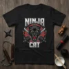 Black t-shirt with "Ninja Cat" text and a black panther graphic holding katanas