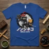 Ninja Cats T-Shirt featuring three cartoon cats dressed as ninjas with Japanese characters and text
