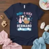 Niño o Niña Hermano Te Ama t-shirt featuring a stork with a baby basket and the text "Niño o Niña