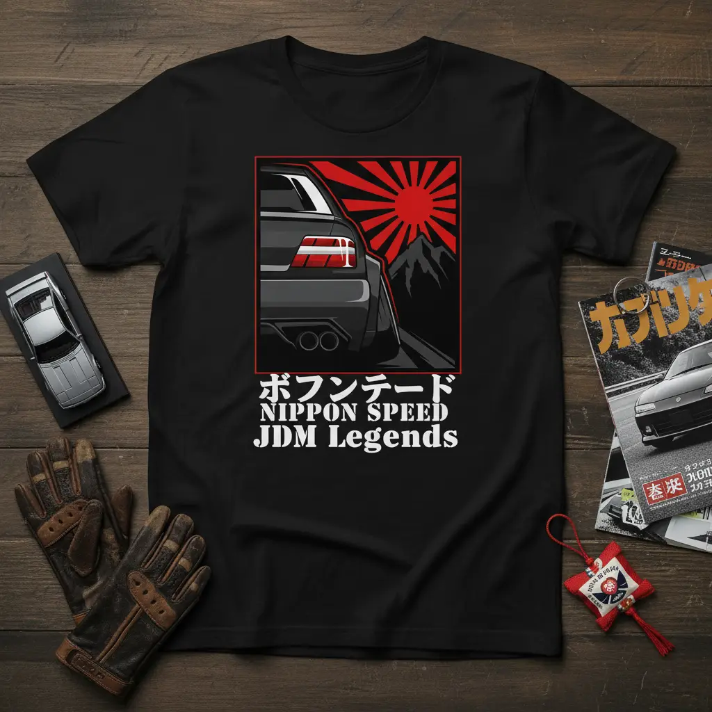 NIPPON SPEED JDM Legends graphic tee featuring a rear JDM car view and rising sun