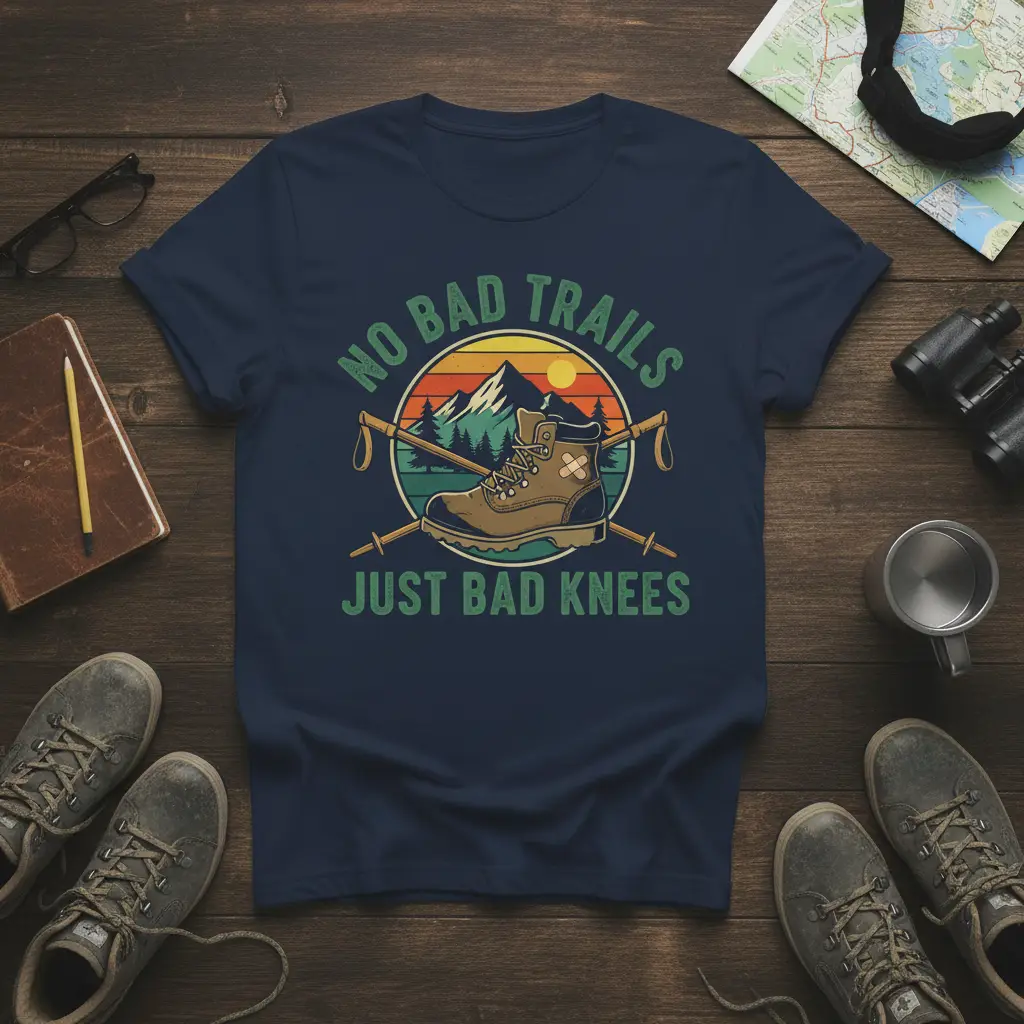 No Bad Trails Just Bad Knees Hiking T-Shirt Funny Gift