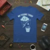 No Fishing Today humorous quote with a sad rain cloud and fishing rod graphic on a blue t-shirt
