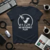 Pixel art t-shirt with "NO INTERNET PLAY" text, featuring a dinosaur and a meteor graphic