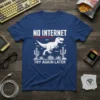 T-shirt with "NO INTERNET TRY AGAIN LATER" text and a white dinosaur graphic, surrounded by cacti