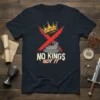 No Kings Got It t-shirt design featuring a red X, a cracked pedestal, and a golden crown graphic