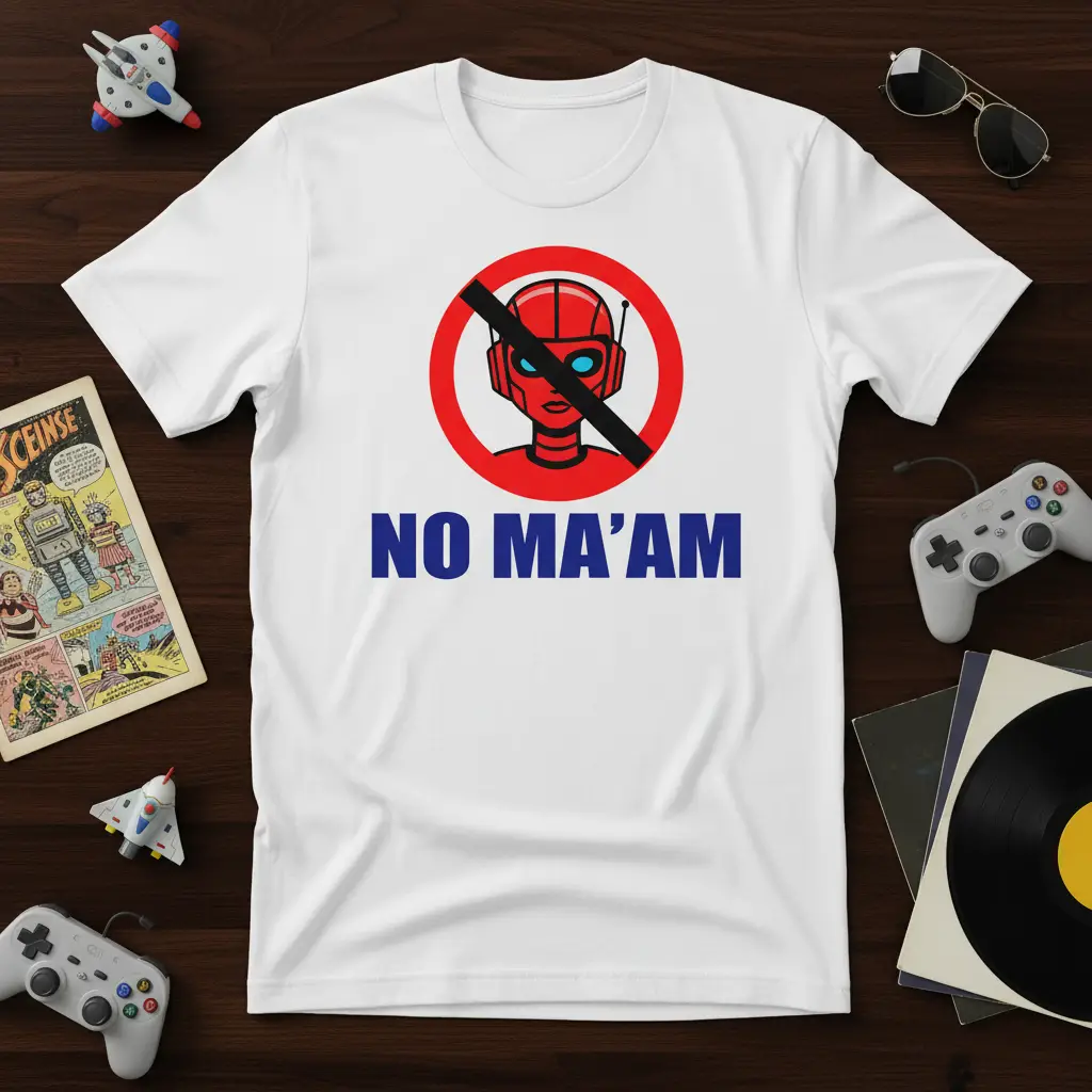 No Ma’am Robot Graphic T-Shirt Funny Sci Fi Gift