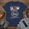Navy t-shirt with text "No Matter How Slow You Are Still Everyone On The Couch The Couch" and graphic of