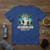 No Pain No Gain Muscle Cat t-shirt design featuring a muscular cat lifting dumbbells with motivational text