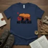 Navy blue t-shirt with "NO POKE BER" text, a brown bear, red star, and red cacti graphic