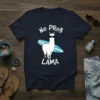 No Prob Lama t-shirt design featuring a white llama wearing sunglasses and holding a blue surfboard