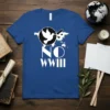 No WWIII t-shirt with a dove carrying a peace symbol over a world map graphic