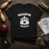 Black t-shirt with "NO10PIN" text above and below a graphic of bowling pins, featuring the primary keyword "No10Pin"