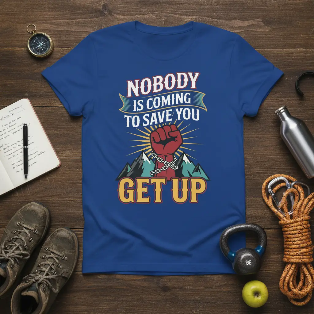 Nobody Is Coming to Save You Get Up Motivational T-Shirt