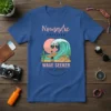 Nomadic Traveler Wave Seeker Mexico t-shirt design featuring a surfer, large wave, sunglasses, pyramid, and cacti