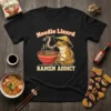 Noodle Lizard Ramen Addict t-shirt design featuring a frog wearing a conical hat and eating ramen noodles