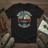 North Conway New Hampshire vintage mountain landscape t-shirt design with sun, lake, and trees