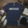 Navy blue t-shirt with "NORTHSIDE" in bold white capital letters, showcasing urban pride and streetwear style