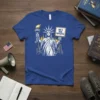 Statue of Liberty graphic with "Not A Paid Protester" sign on a royal blue t-shirt